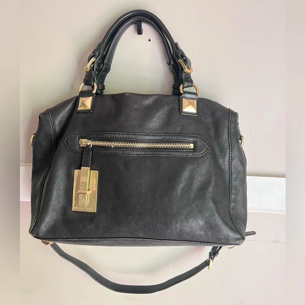 Michael Kors Black Leather Satchel with Gold Hardware